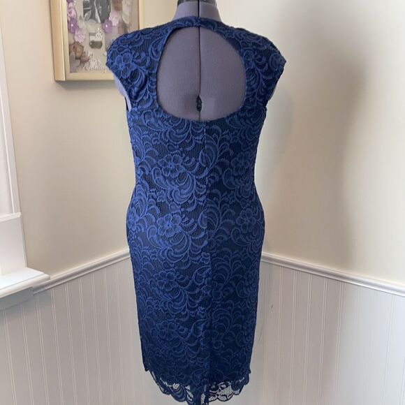 TIANA B. Lace Overlay Sapphire Sheath Dress 10 - Picture 4 of 8